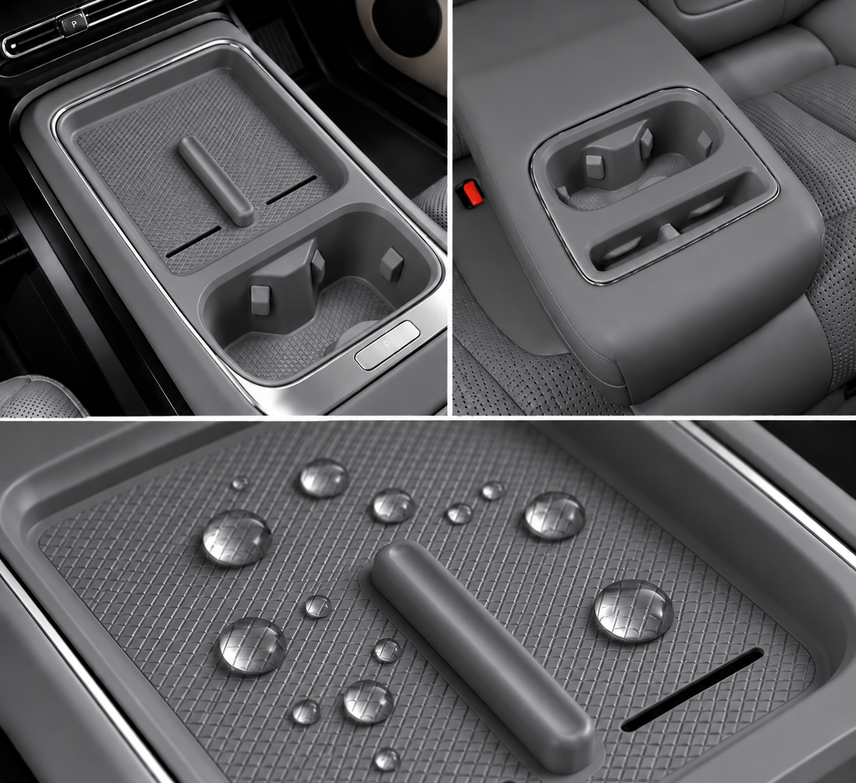 XPENG P7+ Organizer-Set in Dunkelgrau mit Mittelkonsole und Rücksitz-Organizer, wasserabweisende Oberfläche